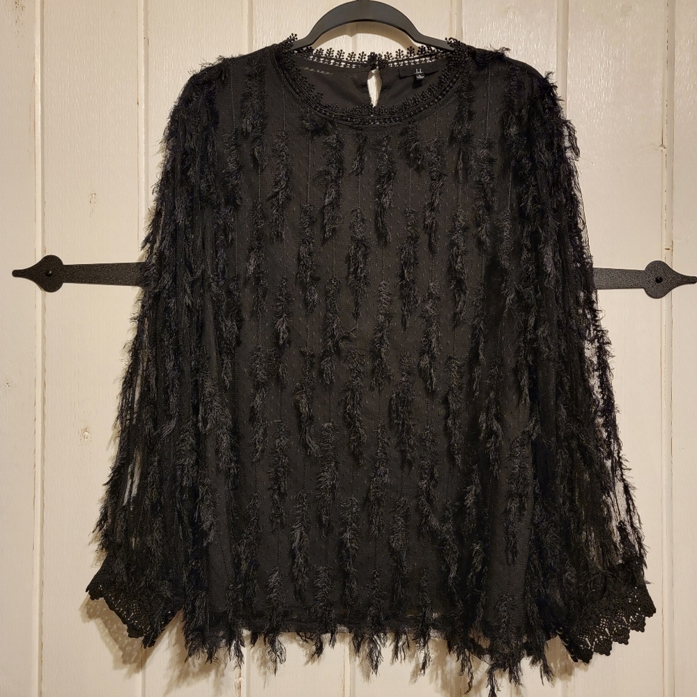 Joh. Womens Blouse Elegant Black Textured Long Sleeve Size Large